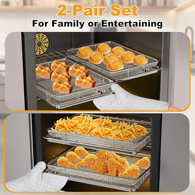 Air Fryer Basket for Oven 12.8"x9.6", 2 Pack Large Air Fryer Basket and Tray Stainless Steel Oven Air Fryer Accessories Pan Rack for Cooking Baking and Broiling