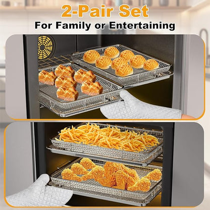 Air Fryer Basket for Oven 12.8"x9.6", 2 Pack Large Air Fryer Basket and Tray Stainless Steel Oven Air Fryer Accessories Pan Rack for Cooking Baking and Broiling