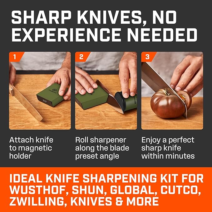 TUMBLER Pro Rolling Knife Sharpener™ - Knife Sharpening Made Easy - Ultimate Gift for Father's Day - Kit with Removable Disc System - 4-Layer Diamond Sharpening Disc & EdgeBoost Ceramic Disc (Green) - Image 3