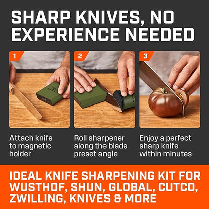 TUMBLER Pro Rolling Knife Sharpener™ - Knife Sharpening Made Easy - Ultimate Gift for Father's Day - Kit with Removable Disc System - 4-Layer Diamond Sharpening Disc & EdgeBoost Ceramic Disc (Green) - Image 3