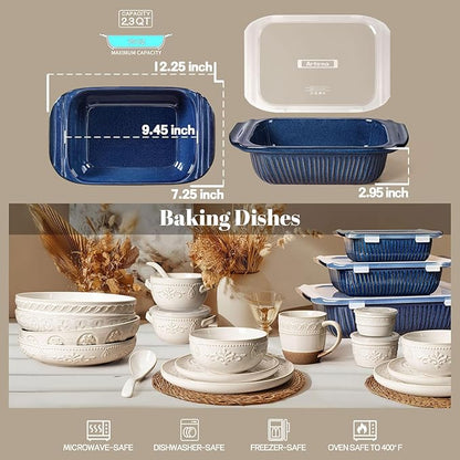 Artena Baking Dish 2.3 Quarts, Casserole Dishes For Oven, Baking Pan With Handles, Lasagna Pan Deep, Large Casserole Dish, Rectangular Ceramic Bakeware, Blue (Baking Dish With Lids) - Image 2