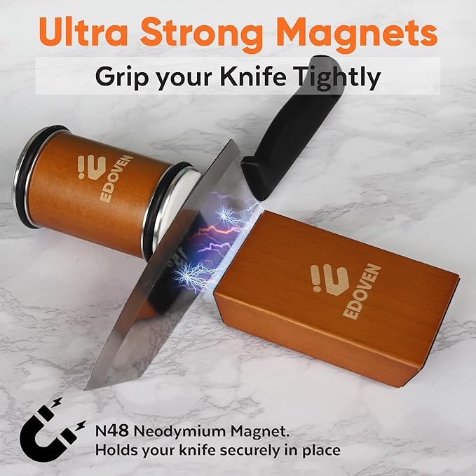 Knife Sharpener Tool – Rolling Knife Sharpener Kit with Diamond & Ceramic Discs, Magnetic 15° & 20° Angle Guide, Manual Kitchen Knife Sharpener for Steel Knives, Ideal Gift - Image 7