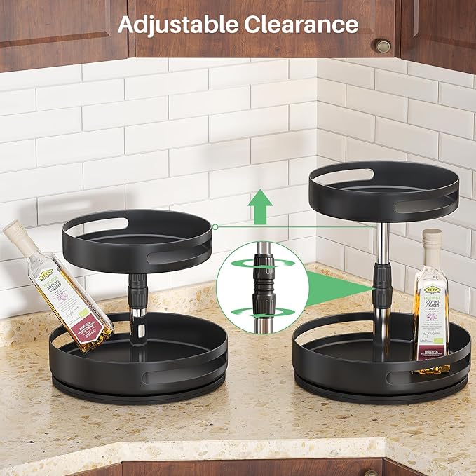 Lazy Susan Organizer Spice Rack - 2 Tier Height Adjustable Spice Organization for Cabinet, Metal Seasoning Organizer Lazy Turntable Spice Organizer for Table Top Pantry Kitchen Storage (10 inch) - Image 2