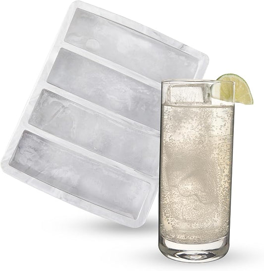Host Ice Cube Tray, Makes Four 5-Inch Long Cubes, Durable Silicone Trays with Easy Release Design, Perfect for Water Bottles and Highball Glasses, Home Bar Accessories, Set of 1, Marble