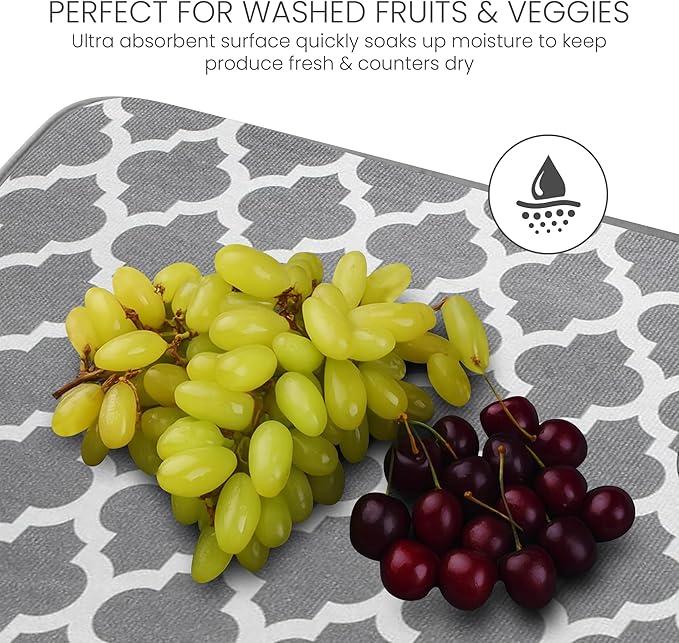 Bellemain XL Dish Mat 24" x 17" ( LARGEST MAT ) Microfiber Dish Drying Mat , Super absorbent ( Trellis ) - Image 6