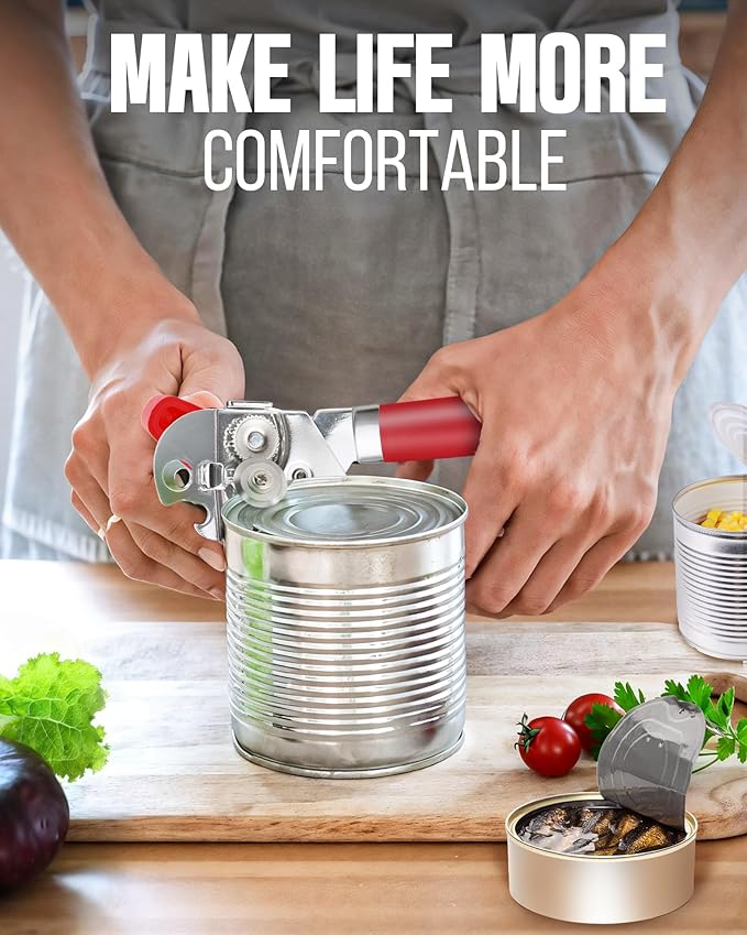 Multifunctional Can Opener Manual, Durable Heavy Duty Handheld Strong Can Opener with Smooth Cutting Edge, Friendly Kitchen Essentials Tool for Seniors, Camping and Bottle Opening-Red - Image 7
