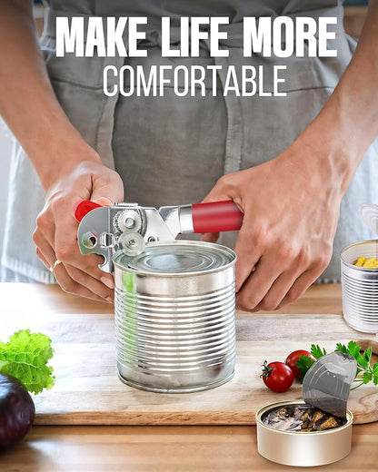 Multifunctional Can Opener Manual, Durable Heavy Duty Handheld Strong Can Opener with Smooth Cutting Edge, Friendly Kitchen Essentials Tool for Seniors, Camping and Bottle Opening-Red - Image 7