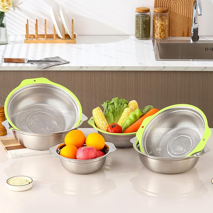 Colander Stainless Steel Microporous, 4QT Large Capacity Rice Strainer with Mixing Bowl, Rice Washing Bowl Set with Handle, Food-Grade Strainers and Colanders for Kitchen, Dishwasher Safe - Image 8