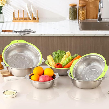 Colander Stainless Steel Microporous, 2QT Rice Strainer with Mixing Bowl, Rice Washer Bowl Set with Handle, Food-Grade Strainers and Colanders for Kitchen, Pasta, Fruit, Dishwasher Safe - Image 8