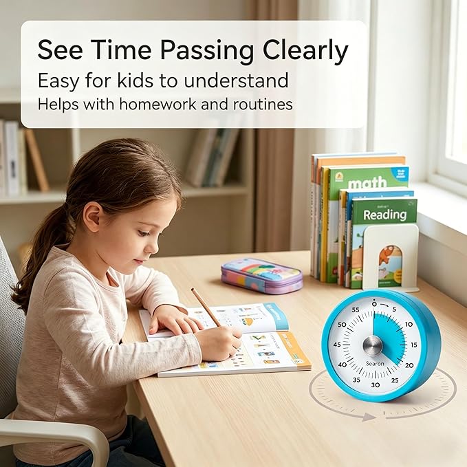 Searon Magnetic Visual Kitchen Timer, 60 Minute Countdown Timer with LED Alert, Turn the Dial to Start, No Winding Needed for Cooking, Baking, Meal Prep & Daily Kitchen Tasks (Blue)