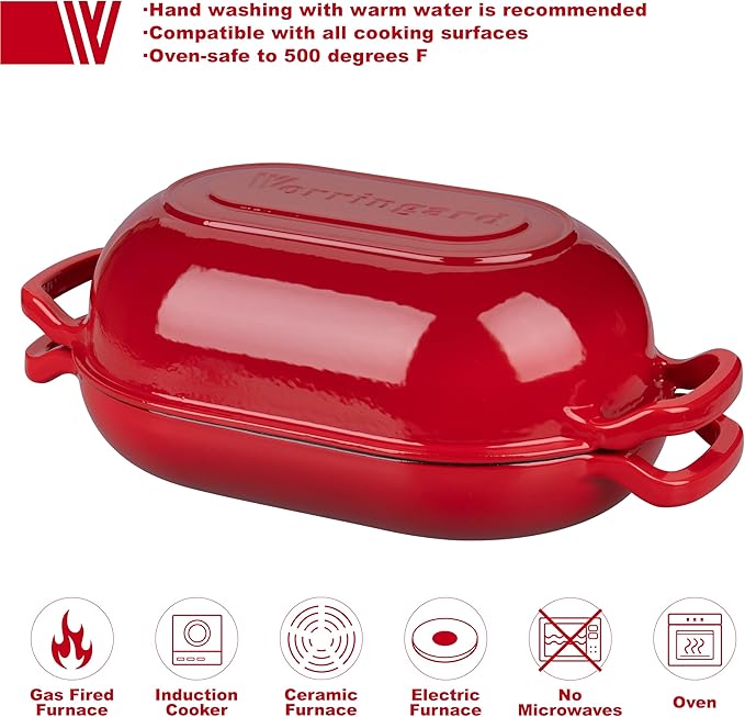 VORRINGARD Enameled Cast Iron Sourdough Bread Oven, Dutch Oven, Loaf Cast Iron Bread Pan for Homemade Bread Baking, Meatloaf Pan with Lid, 5QT, Red - Image 3