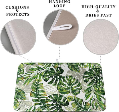 Tropical Palm Leaves Dish Drying Mat for Kitchen Counter 18x24 Inch, Green Monstera Kitchen Drying Mat,Watercolor Herbs Dishes Pad Dish Drainer Rack Mats Absorbent Fast Dry Kitchen Accessories - Image 3