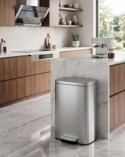 Garvee 13 Gal / 50 L Step-On Trash Can, Stainless Steel Kitchen Garbage Can with Soft Close Lid, Removable Inner Bucket & Rear Handle for Easy Transport by Garvee