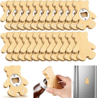 Vesici 24 Pcs Magnetic Bottle Opener 2.5" DIY Bamboo Bear Shape Baby Shower Bottle Opener Favors Wooden Beer Openers Fridge Refrigerator Magnet Gift for Baby Shower Guests Wedding Party Souvenirs by Vesici