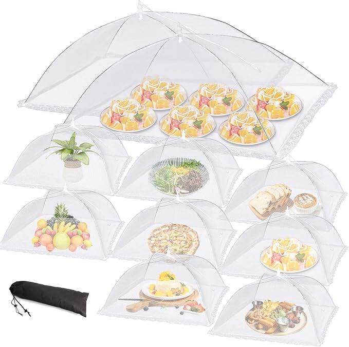 10 PACK Mesh Food Covers for Outside, Food Covers Outdoors Pop-up Food Tents 2 Extra Large (40"x24") & 8 Large (17"x17") for Picnic, Camping Supplies by LYDTICK