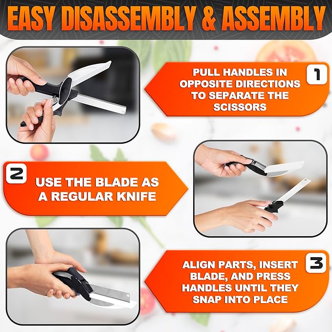Cutting Board Scissors - 2 In 1 Kitchen Scissors with Cutting Board Knife Combo with Safety Lock and Storage Holder, Sharp Stainless Steel Blade, Dishwasher Safe - For Slicing Vegetables and Fruits
