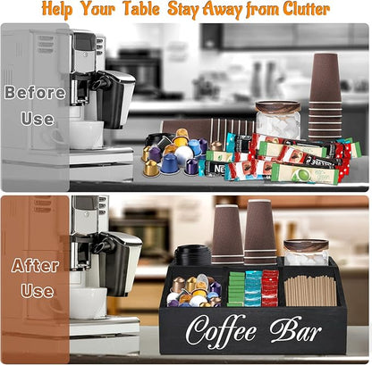 ugiftt Coffee Station Organizer for Counter, Wood Coffee Pods Holder Storage Basket, Tea Condiment Storage Organizer, Rustic Coffee Bar Decor for Coffee Accessories Organizer - Image 5