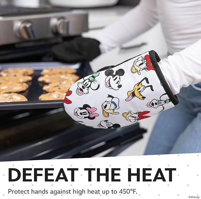 Disney Oven Mitts 2-Pack - 5.5” x 7.5” Heat-Resistant Mini Oven Mitts with Non-Slip Printed Silicone Disney Silhouettes - Pot Holders for Kitchen - Mickey & Minnie, Stitch, Winnie the Pooh