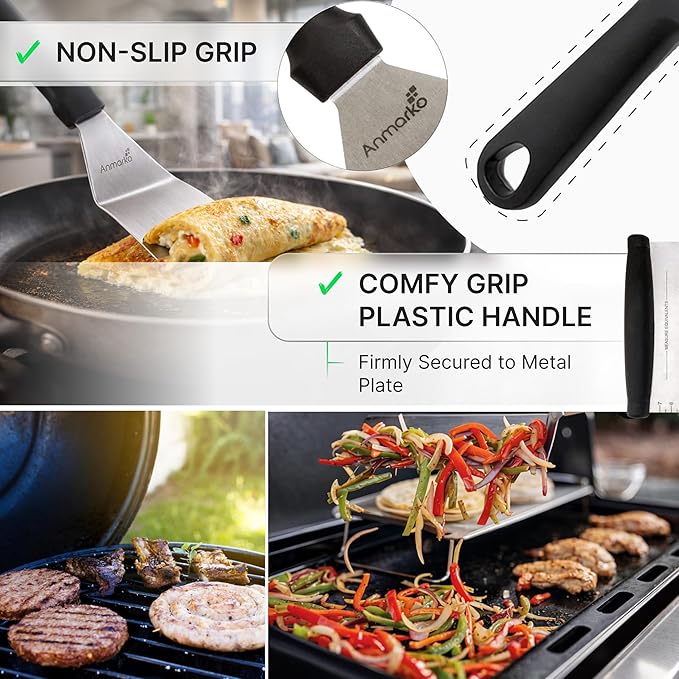 Metal Spatula Stainless Steel and Scraper - Professional Chef Griddle Spatulas Set of 3 - Heavy Duty Accessories Great for Cast Iron BBQ Flat Top Grill Skillet Pan - Commercial Grade - Image 2