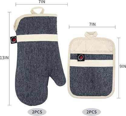 Oven Mitts and PotHolders Sets, 4 Pcs Kitchen Oven Glove High Heat Resistant 400°F Pot Holders for Kitchen, Non-Slip Neoprene Oven Mitts are Suitable for Cooking, Baking (Black) - Image 6
