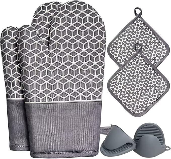 Oven Mitts and Pot Holders Sets 6pcs, Thick Cotton Oven Gloves High Heat Resistant 500℉with Extra Long Oven Mitts and Hot Pads Potholders with Non-Slip Silicone Surface for Cooking Baking by Startyourcomfortablelife