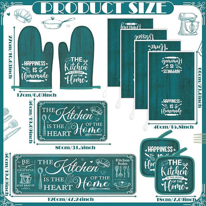 Fourluoo 10 Pcs Farmhouse Kitchen Decor and Accessories Set 4 Kitchen Towels 2 Pot Holders 2 Oven Mitts 2 Rugs for Cooking Baking Mom Housewarming Gifts(Light Blue,Classic Style) - Image 4