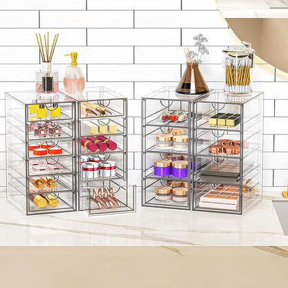 YFXCVSL Acrylic Makeup Organizer with 19 Drawers, 4 Pack Clear Storage Drawers, Bathroom Makeup Organizer for Palettes, Cosmetic, and Beauty Supplies,Ideal for Vanity, Cabinet,Desk Organization - Image 2