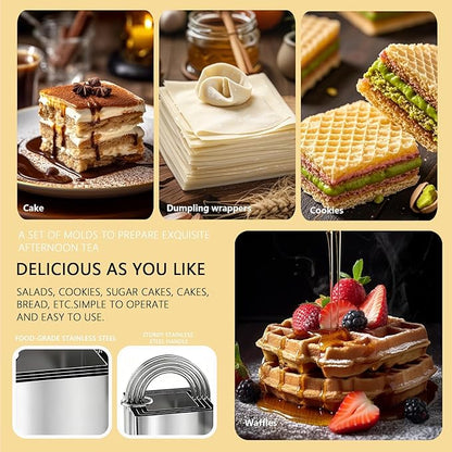 4 Pieces Square Cookie Cutters - 2inch, 2.25inch, 2.75inch, 3.15inch Stainless Steel Biscuit Cutter with Handle and Big Ring, Professional Baking Dough Cutter Tools for Cakes, Sandwiches - Image 5