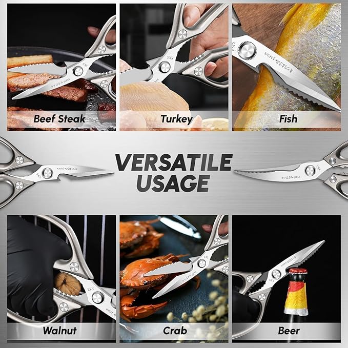 SSGP Kitchen Shears Set, All Purpose Heavy Duty Poultry Shears, Sharp Japanese Meat Scissors, Dishwash Safe Stainless Steel Kitchen Scissors for Food, Chicken Bones, Turkey, Christmas Gifts Women Men - Image 6
