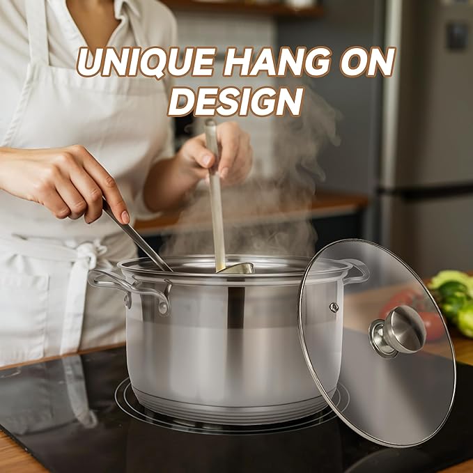 Ohtomber 8 Quart Stock Pot - Stainless Steel Large Cooking Induction Pot with Lid for Pasta, Soup, Spaghetti, Nonstick Thick Base Deep Stockpot, Kitchen Cookware for Stew, Simmer, Boiling, Canning - Image 7