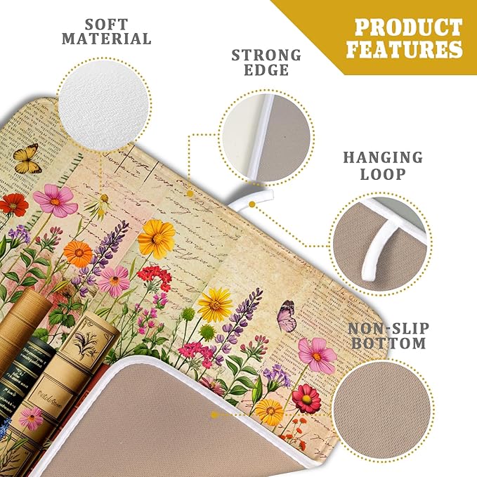 Colorful Books Kitchen Drying Mat - Watercolor Floral Drying Matt Kitchen Counter 16 X 18 In - Image 4
