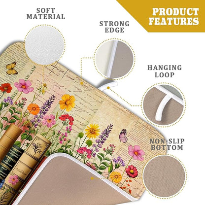 Colorful Books Kitchen Drying Mat - Watercolor Floral Drying Matt Kitchen Counter 16 X 18 In - Image 4