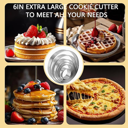 6 PCS Round Cookie Cutters (2, 3, 3.5, 4, 5, 6 Inch), Stainless Steel Biscuit Cutters For Baking, Large Circle Cookie Cutter for Baking, Pastry, Donuts, Fondant, Sandwich - Image 7