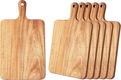 ZeQi 6 PCS Acacia Wood Cutting Board with Handle (6PCS, 16"L x 9"W), Wooden Cutting Boards, Chopping Board, Charcuterie Board, Serving board for Cheese, Bread, Pizza, Vegetables & Fruits by ZeQi