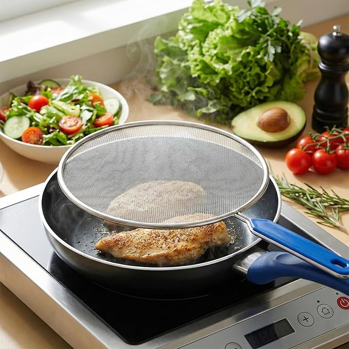 8.3 Inch Grease Splatter Guard for Frying Pan, Stainless Steel Grease Screen with Grip Handle, Ultra Fine Mesh Prevents Oil Splatters for Frying Pan - Image 4