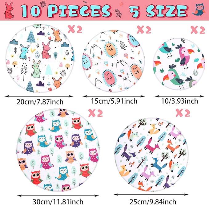 Patelai 10 Pcs Bowl Covers Reusable in 5 Size Stretch Cloth Fabric Elastic Food Storage Bowl Covers Bread Sourdough Lids for Proofing Food Fruits Leftover(Multicolor,Cute Style) - Image 2