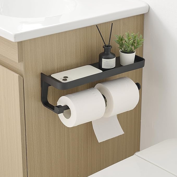 JOOM Hand Towel Holder for Bathroom -Paper Towel Holder Wall Mount - for Bathroom Black Paper Towel Holder with Shelf -Kitchen Towel Holder Black