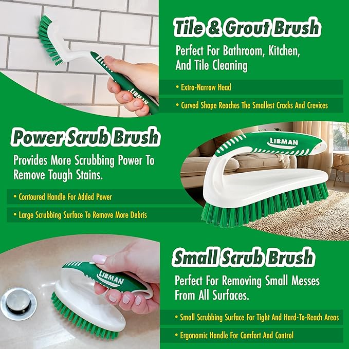 Libman Scrub Brush Kit | Cleaning Brush | Tile & Grout Brush | Small Scrub Brush | Power Scrub Brush | Carpet Brush | Bathroom Scrubber | Boot Scrubber | 3 Different Brushes Included - Image 3
