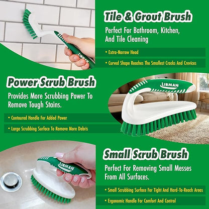Libman Scrub Brush Kit | Cleaning Brush | Tile & Grout Brush | Small Scrub Brush | Power Scrub Brush | Carpet Brush | Bathroom Scrubber | Boot Scrubber | 3 Different Brushes Included - Image 3
