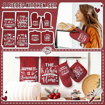 Leinuosen 8 Pcs Kitchen Towels and Oven Mitts Sets Pot Holders Dishcloths Set Kitchen Decorative Accessories Absorbent Potholders Heat Resistant for Chef Baking Cooking - Image 2