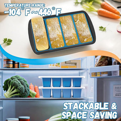 GORCI Silicone Soup Freezer Trays with Lids - 4 Pack, ½ cup, 1 cup, 2 cup and 4 cup - Perfect Portion Control for Broth, Sauce & Meal Prep ，100% Platinum Silicone BPA-Free, Flexible, Dishwasher Safe - Image 4