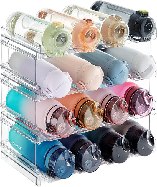 Lifewit Stackable Water Bottle Organizer for Cabinet, Plastic Bottle Holder Fits Bottles/Tumblers up to 3.8" Diameter for Pantry/Countertop, 4 Tier Holds 16 Bottles 41 x 20 x 34 cm/16 x 8 x 13.4"