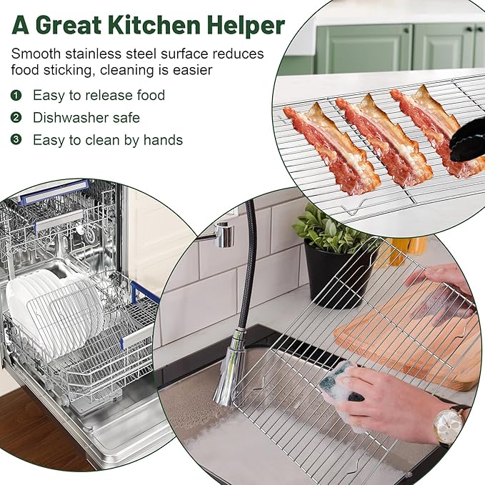 TeamFar Cooling Rack, 15.3” x 11.1” Stainless Steel Wire Baking Rack for Cooking Roasting Grilling, Fit for Oven Pan, Oven & Dishwasher Safe, Non-toxic & Heavy-Duty, 2PCS - Image 6