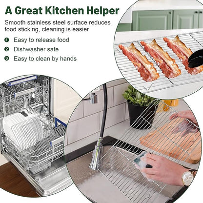 TeamFar Cooling Rack, 15.3” x 11.1” Stainless Steel Wire Baking Rack for Cooking Roasting Grilling, Fit for Oven Pan, Oven & Dishwasher Safe, Non-toxic & Heavy-Duty, 2PCS - Image 6