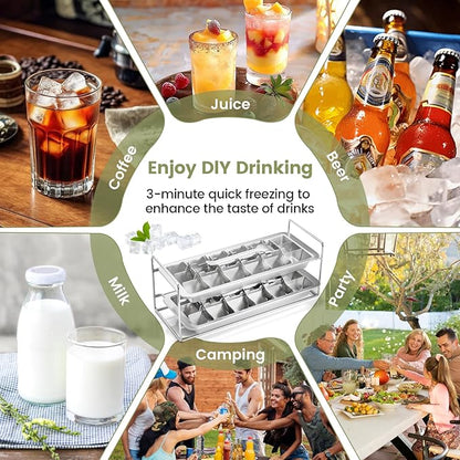 Stainless Steel Ice Cube Tray with Lever - 18 Large Ice Cube Mold, Non-Toxic & Dishwasher Safe for Kitchen and Bar Use