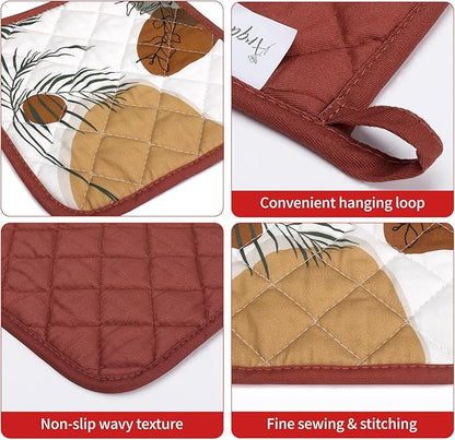 Boho Leaf Oven Mitts and Pot Holders Sets 4Pcs, 100% Cotton Heat Resistant, Extra Long Oven Gloves Potholder for Kitchen Cooking Baking Decoration, Housewarming Gifts for Mom - Image 3