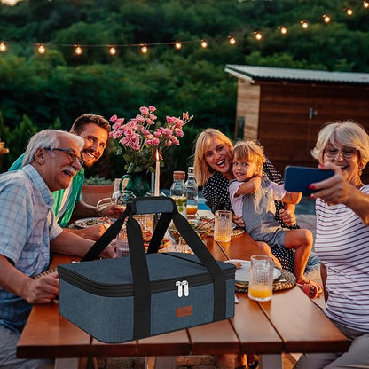 Insulated Casserole Carrier Bag, Expandable Thermal Food Carrier Insulated Travel Carry Bag for Hot or Cold Food for Picnic Cookouts Potluck Parties Fits 9" x 13" Baking Dish (Blue)