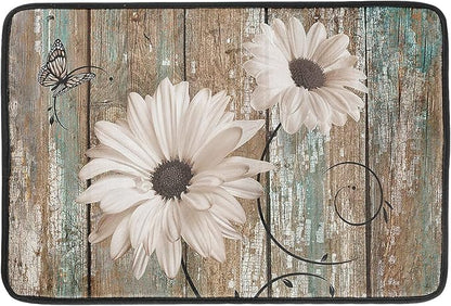 Giwawa Rustic Daisy Board Dish Drying Mat for Kitchen Countertop 18x24 inch Sunflower on Wooden Plank Dish Drainer Mats Fast Drying Country Shabby Chic Flower Dish Pad Vintage Kitchen Decor Large
