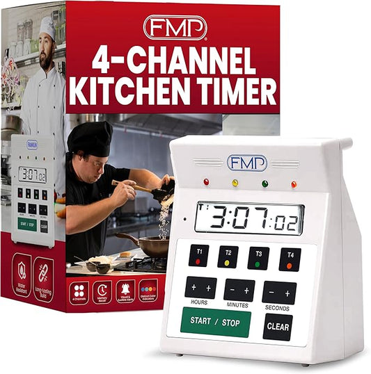 FMP Digital 4 Channel Commercial Kitchen Timer - Battery Operated Digital Countdown Timer for Kitchen, Cooking, Restaurant, Classroom – Water Resistant - 7-Inch, White - 151-7500 by FryOilSaver Co by THEFRYOILSAVERCOMPANY
