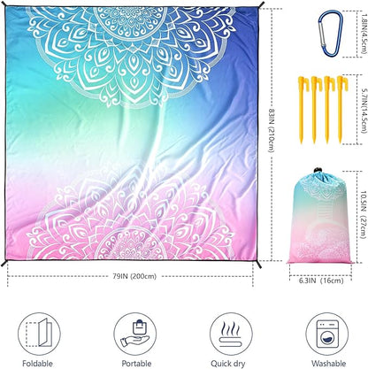 HIHOHO Beach Blanket Waterproof Sandproof Extra Large Beach Mat 79" X 83"/120"x108"for 1-8 Adults Quick Drying Durable Outdoor Picnic Mat for Beach Travel Camping Hiking